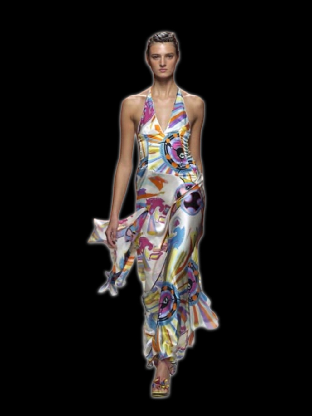 Emilio Pucci Vintage 2004 Runway Print Y2K Translucent Sculptural Sandal Heels